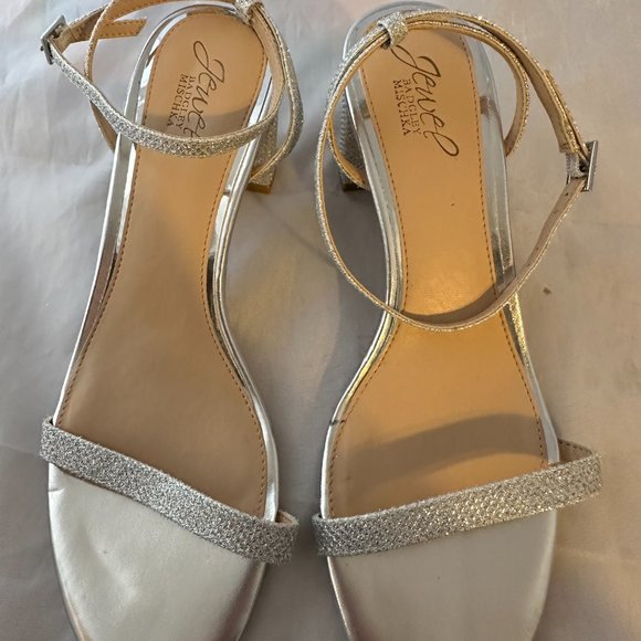 Badgley Mischka Danni Ii Heeled Sandal, Silver Fabric Women Size 8.5 M NEW - Picture 2 of 6